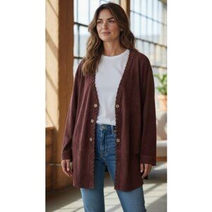 APART IMPRESSIONS Wine Lacing Trim Button Front Lined Suede Jacket Ladies LARGE